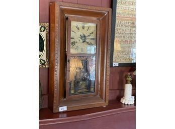 Ogee Shelf Clock, George Vaughan, Painted Door, Damaged