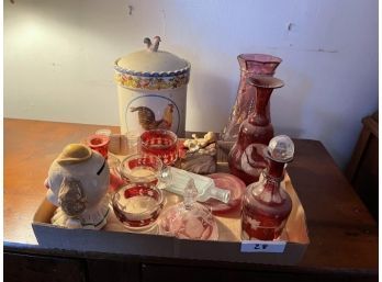 Box Lot Of Red Glass