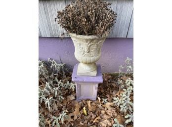 Cement Urn With Purple Base