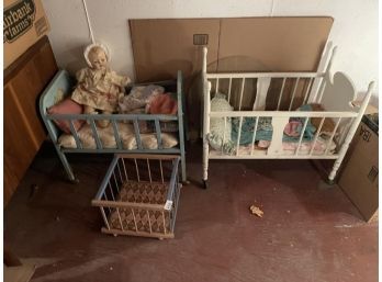Lot Of 2 Cribs Plus Playpen & Dolls