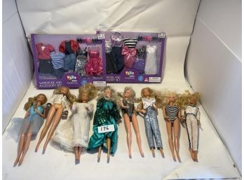 Lot Of Barbie Dolls, 2 Wardrobe Sets
