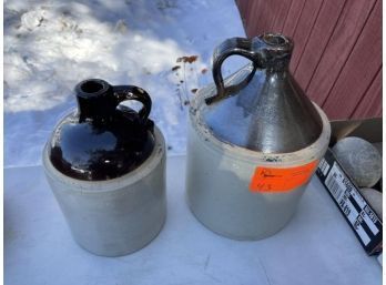 2 Brown And White Jugs, 2 Gal. And 1 Gal.