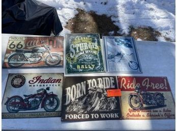 6 Reproduction Motorcycle Signs, Approx. 12' X 16'