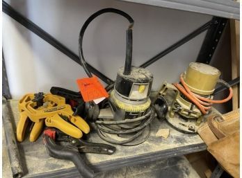 Tool Lot - 2 Routers, One Black & Decker, One Stanley, Some Clamps