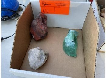 3 Rocks - 1 Jasper, 1 Herkimer Diamond Quartz And 1 Green Glass