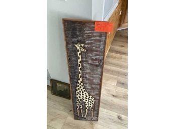 Hand-painted Giraffe On Wood By Reno, Hand-carved And Decorated Artwork, Signed Lower Right Reno, 38' H X 10'