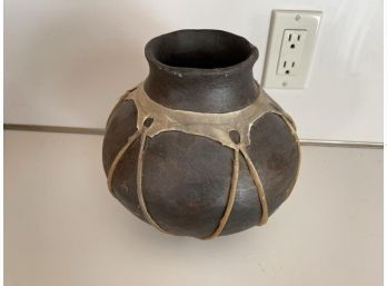 Southwestern Style Clay Vase With Hide ? Wrap, 8' H