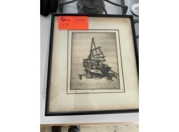 Etching, Chinese Junk (boat), By Alice R. Williams? 3/6, 8' X 6'
