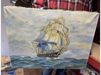 Unframed Oil On Canvas Of 'Flying Cloud' Ship By T. McKinnon, 18' X 24'