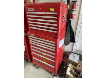 2 Piece Stackable U.S. General Pro Industrial Tool Chest, Top Section Is 26' With 8 Drawers And Lower Chest