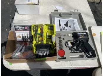 Lot - Chicago Electric Industrial Soldering Gun In Case And Misc. Lot Of Hex Drives, Drill Bits  &