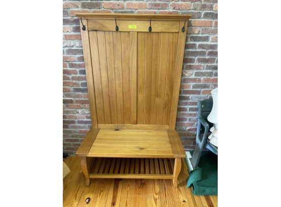 Wooden Bench With Hooks & Under Shelf, 38' Height X 63' Tall