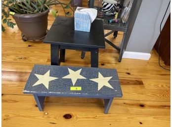 Wooden Stools: (1) Blue With White Stars (1) Black