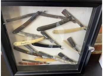 Small Display Case , Modern,  W/  Contents Of Razors, 15'x15'x3'