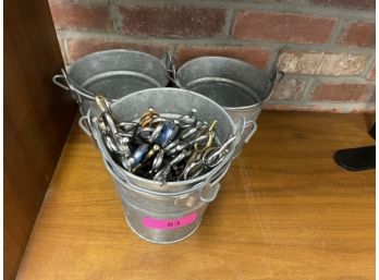 Lot Of 3 Galvanized Buckets With Scissors