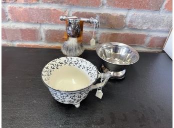 Wooden Stand Razor & Brush Set, Stainless Steel Shaving Bowl, Porcelain Shaving Bowl