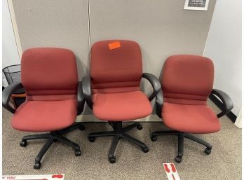 Lot Of (3) Red Fabric Rolling Arm Chair With Adjustable Height By Steelcase