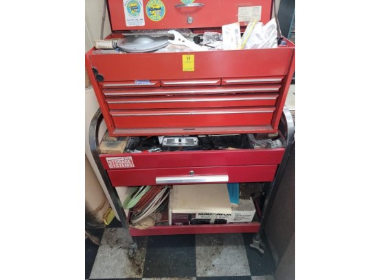 Snap-On Rolling Cart With Tool Box And Contents - Punches, Screwdrivers, Bearings, Benders, Body Tools (lock I
