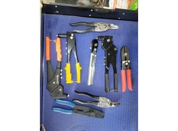 Lot Of 8 Tools - Rivet Guns, Cutters, Crimpers, Wire Strippers