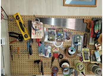 Wall Lot - Staple Gun, Saws, Tape, Headphones, Chalk Line, Fire Extinguisher, Plumb Bob