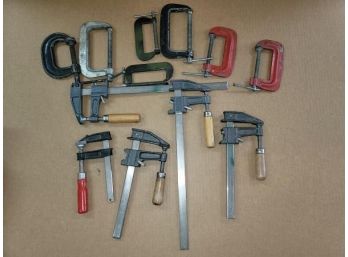 Lot Of 12 Clamps - C And Wood