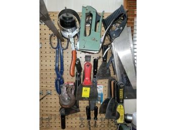 Lot - Putty Knives, Miter Saw, Staplers, Tin Snips