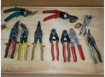 Lot Of 10 Aviation Snips And Cutters, Some Marked Wiss