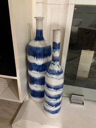 Large Blue And White Ceramic Drip Jars
