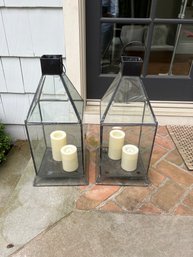 Pair Of Lanterns With Beveled Glass