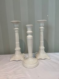 Three Williams Sonoma Home Tall Ceramic Candlesticks