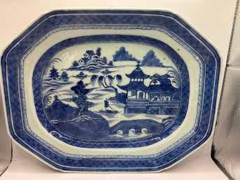 Antique Chinese Canton Porcelain Blue Export Serving Platter