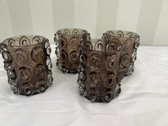 Set Of 4 Taupe Hobnail Candle Holders