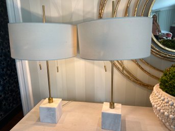 Pair Of Gold Finish Lamps With Marble Base