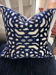 Navy And White Thrownpillow With Beading And Velvet Applique, By Callisto Home