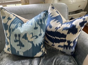 Pair Of Down Filled Blue Ikat Print Pillows By Ryan Studio