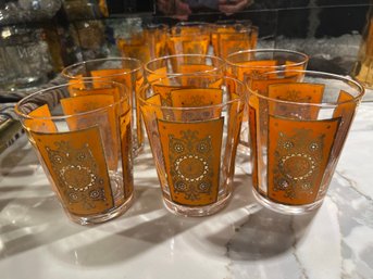 Set Of 6 Vintage Orange And Gold  Glasses