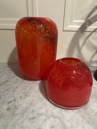 Pair Of Williams-Sonoma Home, Handblown Orange Glass Vases