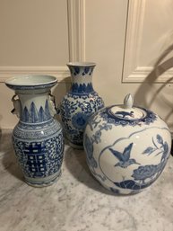 Blue And White Ceramic Vases And Jar