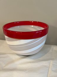 Red And White Striped Blown Glass Bowl