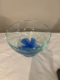 Vintage Caithness Glass Bowl Handcrafted Blue Flower Magnolia