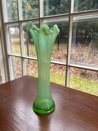 Antique Northwood Feathers Green Opalescent Glass Vase
