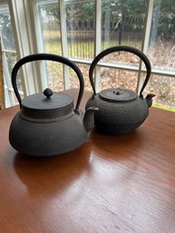 Pair Of Antique Japanese Cast Iron Tea Pots Or Tetsubin