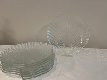 Arcoroc France Sea Shell Shape Set Of 8 Glass Plates