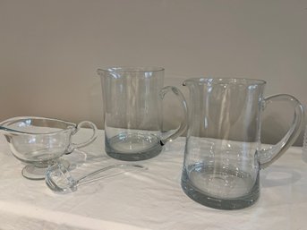 Set Of Pitchers, Gravy Boat And Crystal Ladle