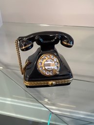 Limoges Square Black Old Fashionned Telephone Porcelain Trinket Box