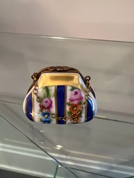 Limoges Blue Floral  Purse Porcelain Trinket Box