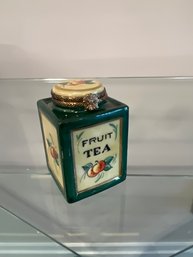 LIMOGES TRINKET BOX - Paris France - Fruit Tea Caddy Canister - Hand Painted Porcelain - Peint Main - Vintage