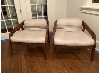 Midcentury Walnut Chairs With Leather Detail
