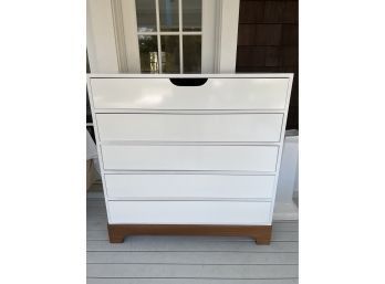 White Lacquer Dresser With Walnut Base