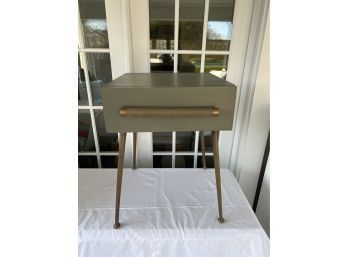 Midcentury And Table With Gold Gold Bronze Metal Legs And A Rattan Pull